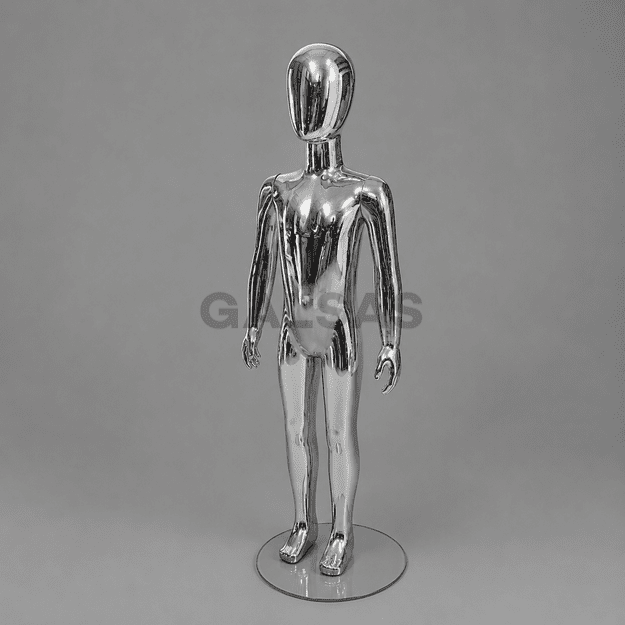 Manekin dziecięcy VAI-SILVER-130 - pełny wzrost, kolor srebrny błyszczący, wysokość 130 cm