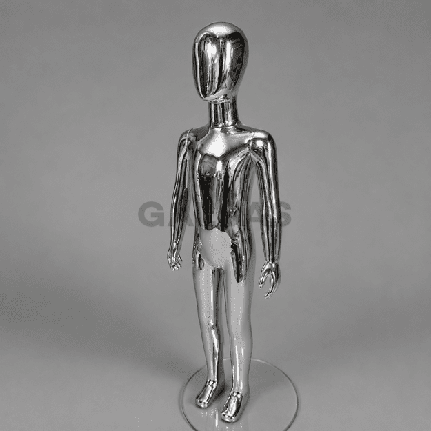 Manekin dziecięcy VAI-SILVER-130 - pełny wzrost, kolor srebrny błyszczący, wysokość 130 cm