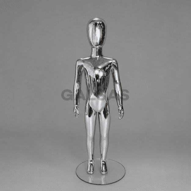 Manekin dziecięcy VAI-SILVER-130 - pełny wzrost, kolor srebrny błyszczący, wysokość 130 cm
