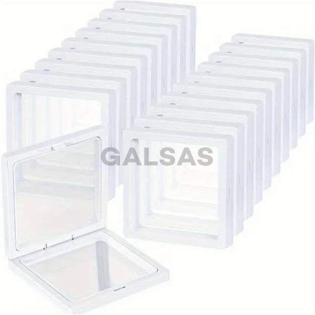 Ramka do pakowania prezentów (+ futerał) - z przezroczystym elastycznym silikonowym okienkiem. Rozmiar 9 x 9 cm. Kolor biały.