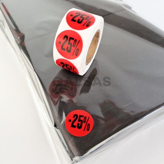 Etykiety samoprzylepne – do oznaczania rabatów i promocji – 25 %. Średnica 25 mm, 500 sztuk