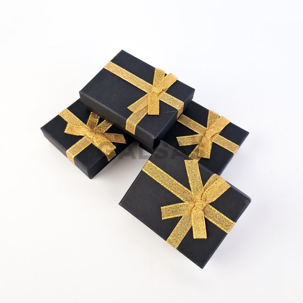 Papierowe kolorowe pudełka z kokardą - 7x9x3 cm. Matowy czarny kolor. Opakowanie  zawiera 12 sztuk