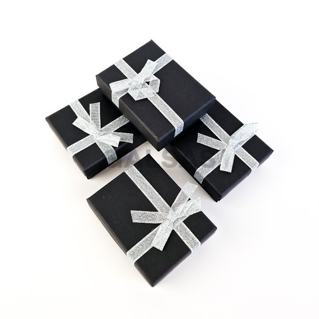 Papierowe kolorowe pudełka z kokardą - 7x9x3 cm. Matowy czarny kolor. Opakowanie  zawiera 12 sztuk