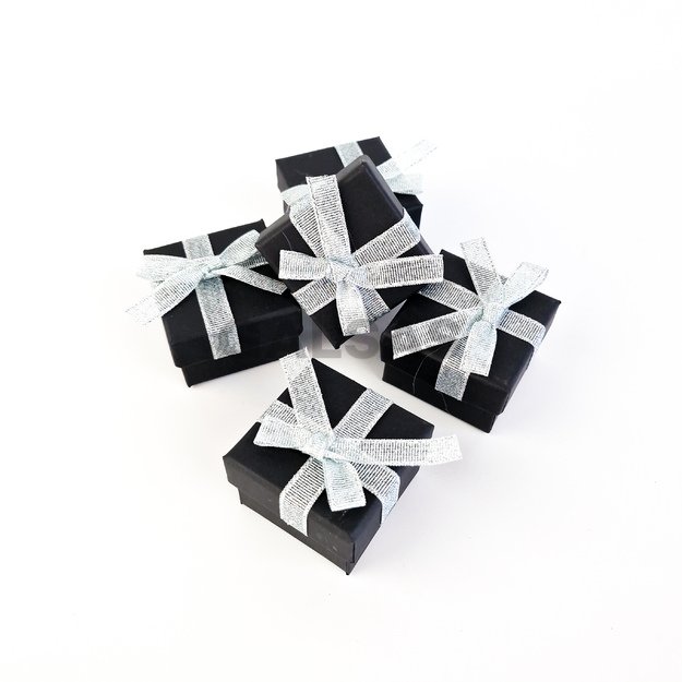 Papierowe kolorowe pudełka z kokardą - dwie części - 5x5x3 cm. Czarne, matowe, z kokardką. Opakowanie-24 sztuki