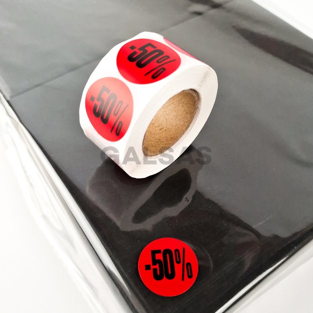 Etykiety samoprzylepne – do oznaczania rabatów i promocji – 50 %. Średnica 25 mm, 500 sztuk