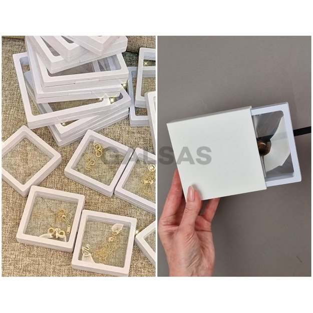 Ramka do pakowania prezentów (+ futerał) - z folią stretch - na biżuterię, numizmaty, zdjęcia. Kolor biały. Wymiary 11 x 11 x 2 cm (wys.) Ramka do pakowania prezentów (+ futerał) - z folią stretch - na biżuterię, numizmaty, zdjęcia. Kolor biały. Wymiary 11 x 11 x 2 cm (wys.)