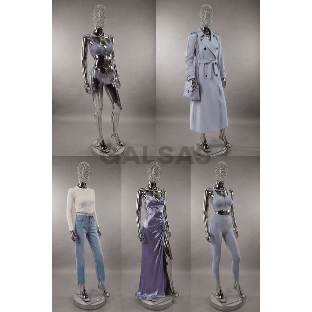 Lustrzany chromowany manekin damski BF2-TINKL-SILVER