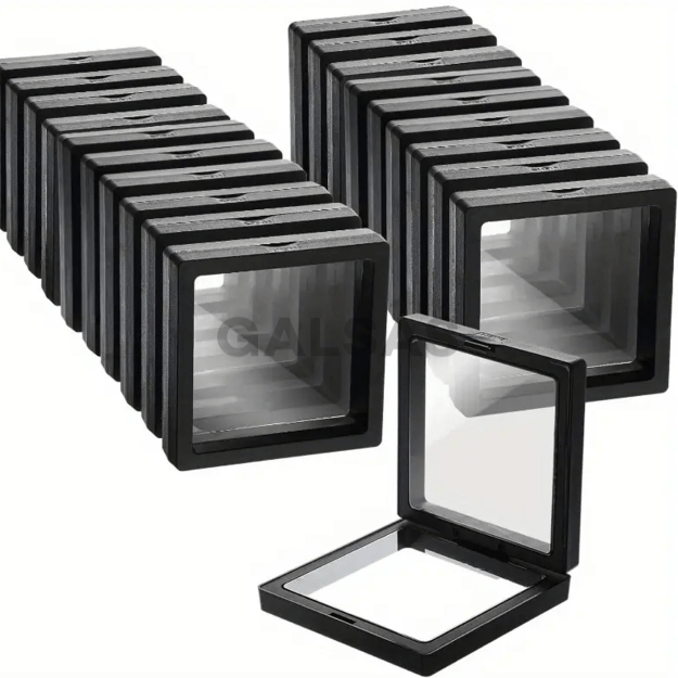 Opakowanie prezentowe - ramka z elastyczną folią - na biżuterię, numizmaty, zdjęcia. Kolor czarny. Wymiary 16 x 16 x 2cm(h)