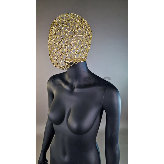 Manekin damski 1017D-TINKL-J-MAT – pełnej wysokości, w kolorze czarnym matowym, z siatkową głową. Tworzywo sztuczne.