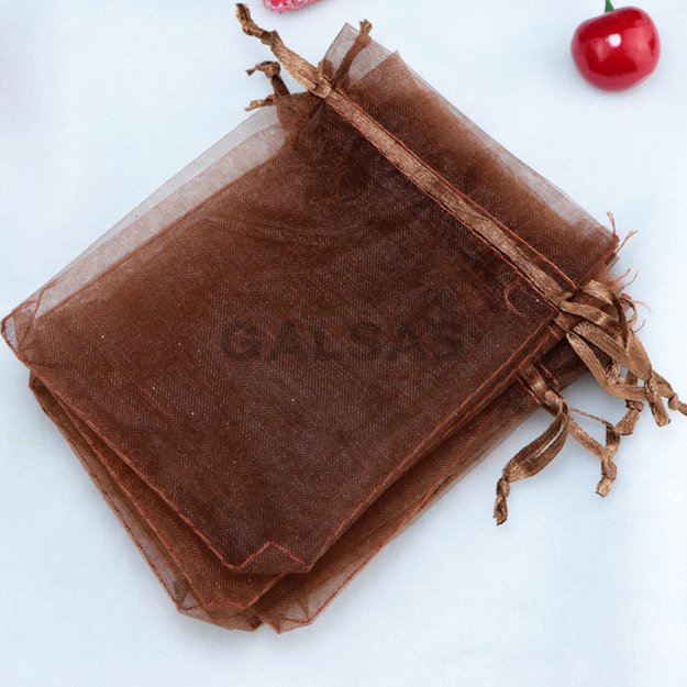 Woreczki z organzy – do pakowania biżuterii i prezentów – 13 x 18 cm / 100 sztuk, brązowe