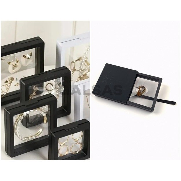 Ramka do pakowania prezentów z elastyczną folią (+ futerał) - na biżuterię, numizmaty, zdjęcia. Kolor czarny. Wymiary 11 x 11 x 2 cm (wys.)